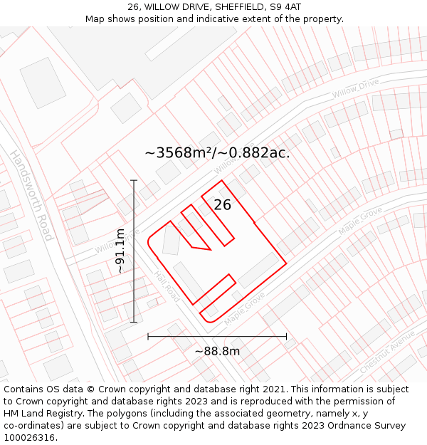 26, WILLOW DRIVE, SHEFFIELD, S9 4AT: Plot and title map