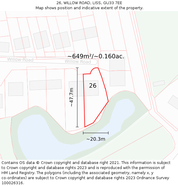 26, WILLOW ROAD, LISS, GU33 7EE: Plot and title map