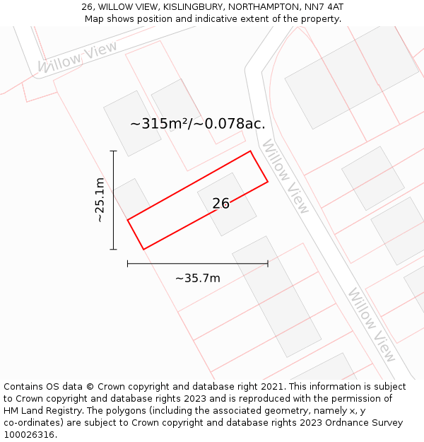 26, WILLOW VIEW, KISLINGBURY, NORTHAMPTON, NN7 4AT: Plot and title map