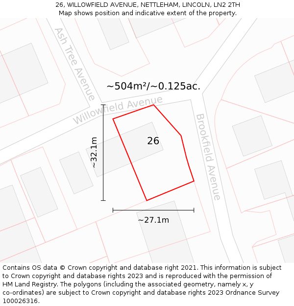 26, WILLOWFIELD AVENUE, NETTLEHAM, LINCOLN, LN2 2TH: Plot and title map