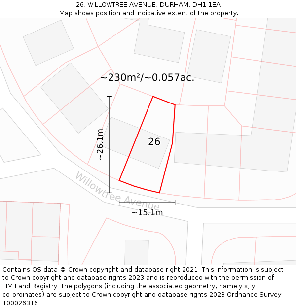 26, WILLOWTREE AVENUE, DURHAM, DH1 1EA: Plot and title map