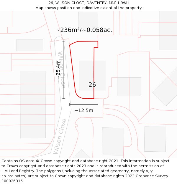 26, WILSON CLOSE, DAVENTRY, NN11 9WH: Plot and title map