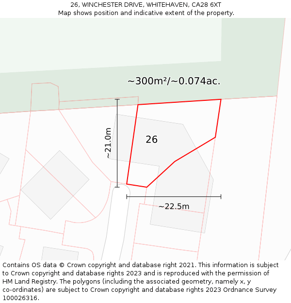 26, WINCHESTER DRIVE, WHITEHAVEN, CA28 6XT: Plot and title map