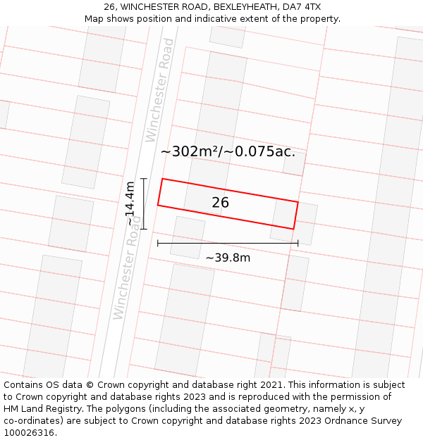 26, WINCHESTER ROAD, BEXLEYHEATH, DA7 4TX: Plot and title map