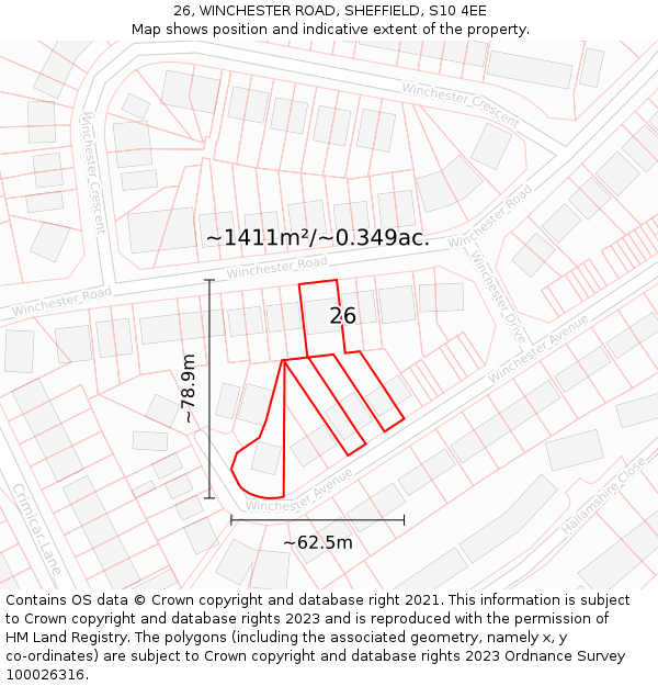 26, WINCHESTER ROAD, SHEFFIELD, S10 4EE: Plot and title map