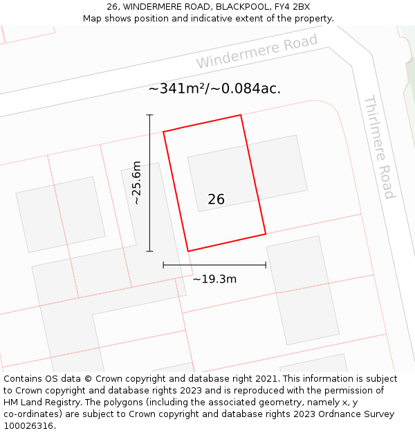 26, WINDERMERE ROAD, BLACKPOOL, FY4 2BX: Plot and title map