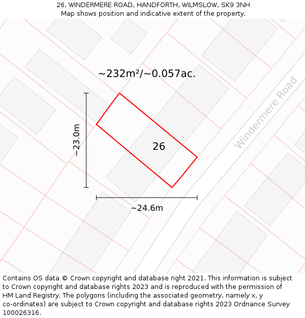 26, WINDERMERE ROAD, HANDFORTH, WILMSLOW, SK9 3NH: Plot and title map