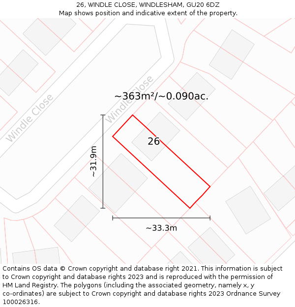 26, WINDLE CLOSE, WINDLESHAM, GU20 6DZ: Plot and title map