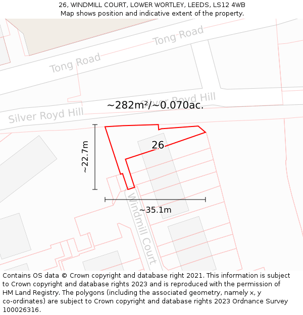 26, WINDMILL COURT, LOWER WORTLEY, LEEDS, LS12 4WB: Plot and title map