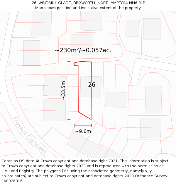 26, WINDMILL GLADE, BRIXWORTH, NORTHAMPTON, NN6 9LP: Plot and title map