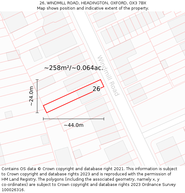 26, WINDMILL ROAD, HEADINGTON, OXFORD, OX3 7BX: Plot and title map
