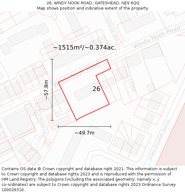 26, WINDY NOOK ROAD, GATESHEAD, NE9 6QQ: Plot and title map