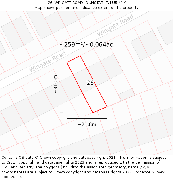 26, WINGATE ROAD, DUNSTABLE, LU5 4NY: Plot and title map