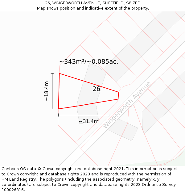 26, WINGERWORTH AVENUE, SHEFFIELD, S8 7ED: Plot and title map