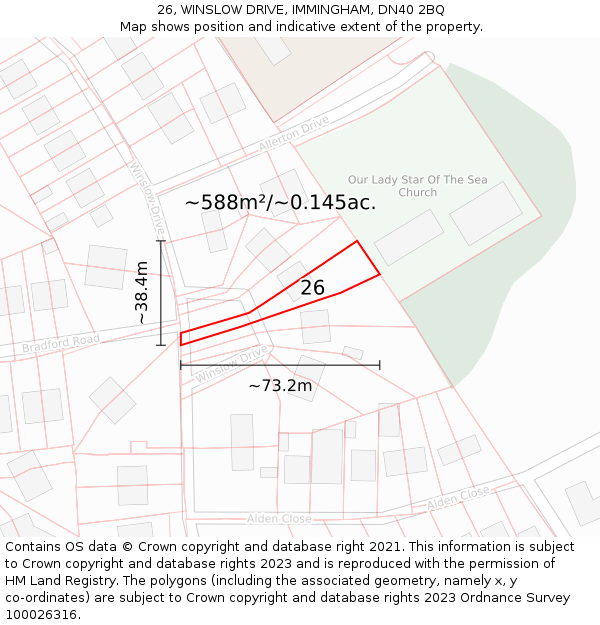 26, WINSLOW DRIVE, IMMINGHAM, DN40 2BQ: Plot and title map