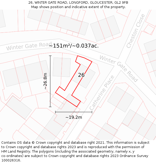 26, WINTER GATE ROAD, LONGFORD, GLOUCESTER, GL2 9FB: Plot and title map