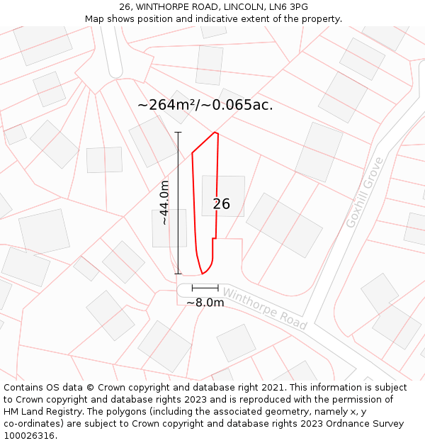26, WINTHORPE ROAD, LINCOLN, LN6 3PG: Plot and title map