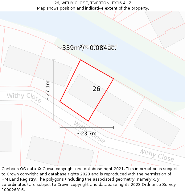 26, WITHY CLOSE, TIVERTON, EX16 4HZ: Plot and title map