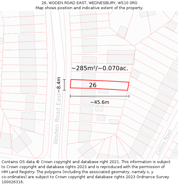 26, WODEN ROAD EAST, WEDNESBURY, WS10 0RG: Plot and title map