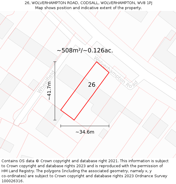 26, WOLVERHAMPTON ROAD, CODSALL, WOLVERHAMPTON, WV8 1PJ: Plot and title map