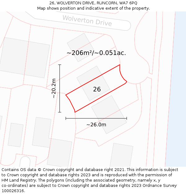 26, WOLVERTON DRIVE, RUNCORN, WA7 6PQ: Plot and title map