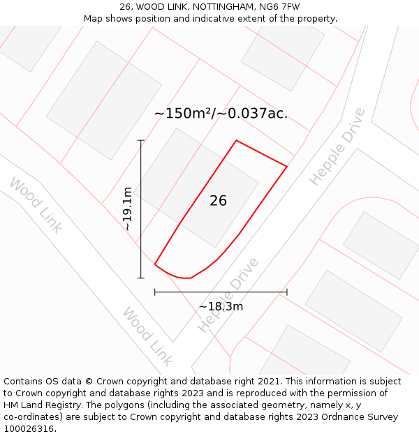 26, WOOD LINK, NOTTINGHAM, NG6 7FW: Plot and title map