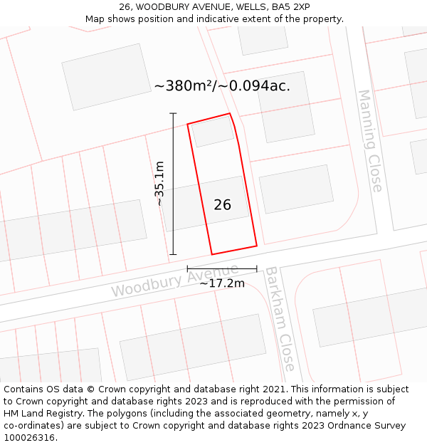 26, WOODBURY AVENUE, WELLS, BA5 2XP: Plot and title map