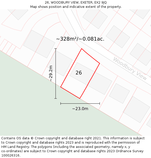 26, WOODBURY VIEW, EXETER, EX2 9JQ: Plot and title map