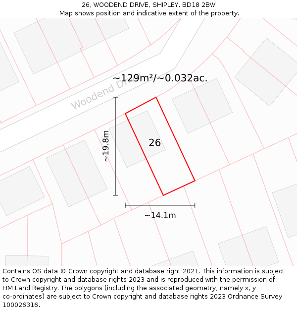 26, WOODEND DRIVE, SHIPLEY, BD18 2BW: Plot and title map