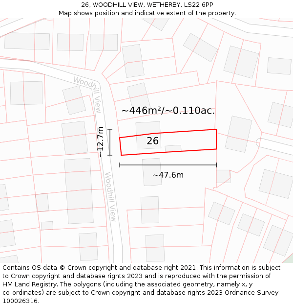 26, WOODHILL VIEW, WETHERBY, LS22 6PP: Plot and title map