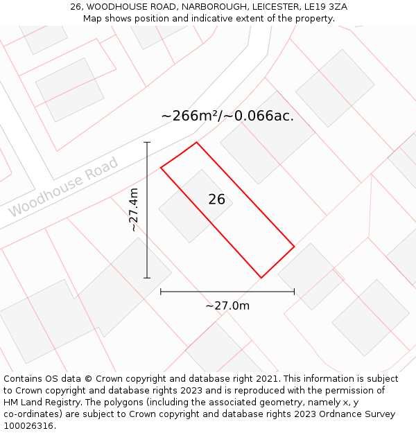 26, WOODHOUSE ROAD, NARBOROUGH, LEICESTER, LE19 3ZA: Plot and title map