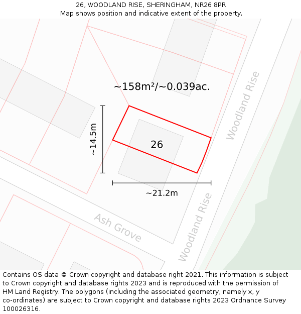 26, WOODLAND RISE, SHERINGHAM, NR26 8PR: Plot and title map