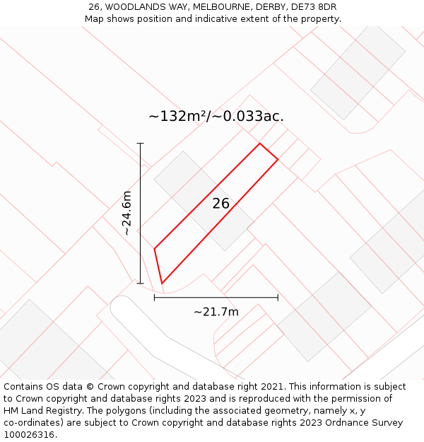 26, WOODLANDS WAY, MELBOURNE, DERBY, DE73 8DR: Plot and title map