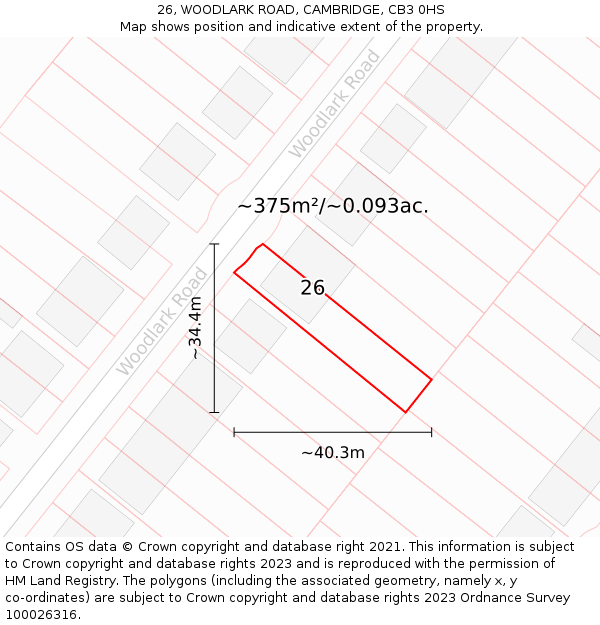 26, WOODLARK ROAD, CAMBRIDGE, CB3 0HS: Plot and title map
