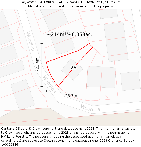 26, WOODLEA, FOREST HALL, NEWCASTLE UPON TYNE, NE12 9BG: Plot and title map