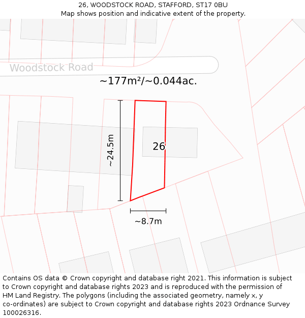 26, WOODSTOCK ROAD, STAFFORD, ST17 0BU: Plot and title map