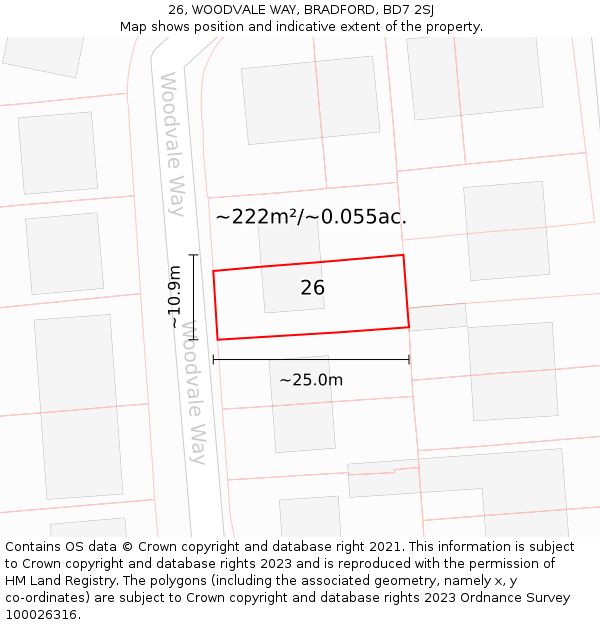 26, WOODVALE WAY, BRADFORD, BD7 2SJ: Plot and title map