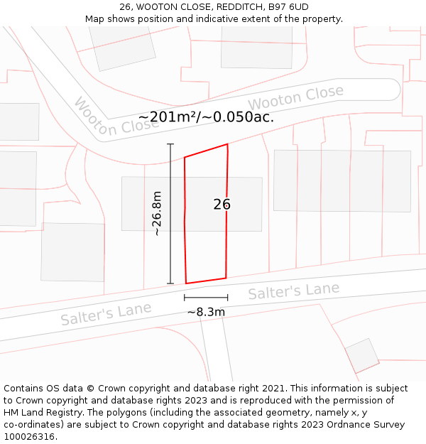 26, WOOTON CLOSE, REDDITCH, B97 6UD: Plot and title map