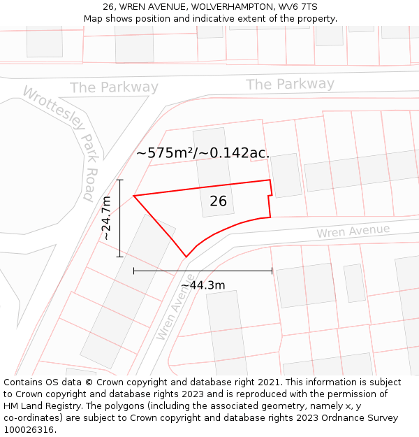 26, WREN AVENUE, WOLVERHAMPTON, WV6 7TS: Plot and title map