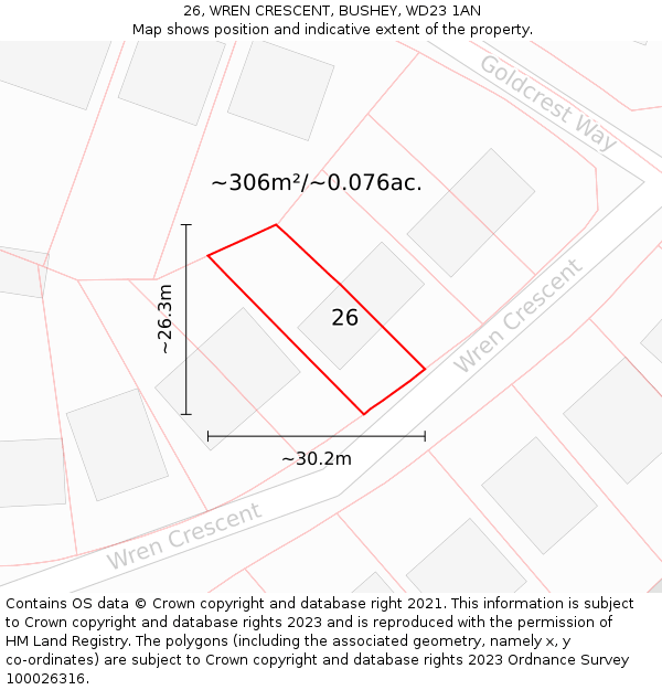 26, WREN CRESCENT, BUSHEY, WD23 1AN: Plot and title map