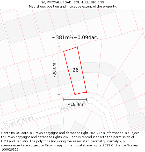26, WROXALL ROAD, SOLIHULL, B91 1DS: Plot and title map