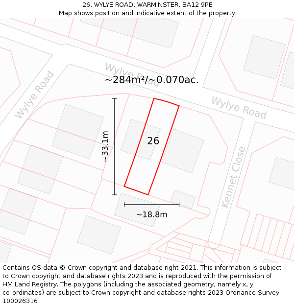 26, WYLYE ROAD, WARMINSTER, BA12 9PE: Plot and title map