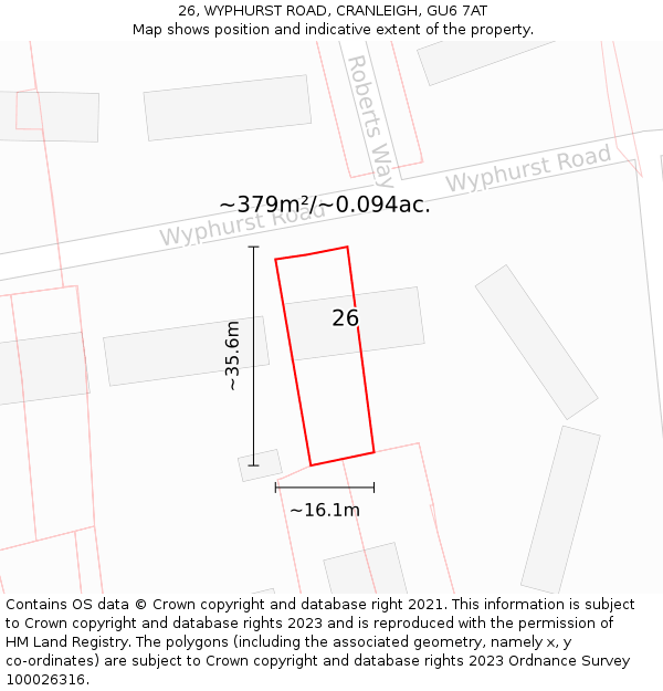 26, WYPHURST ROAD, CRANLEIGH, GU6 7AT: Plot and title map