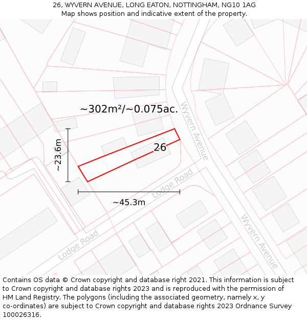 26, WYVERN AVENUE, LONG EATON, NOTTINGHAM, NG10 1AG: Plot and title map