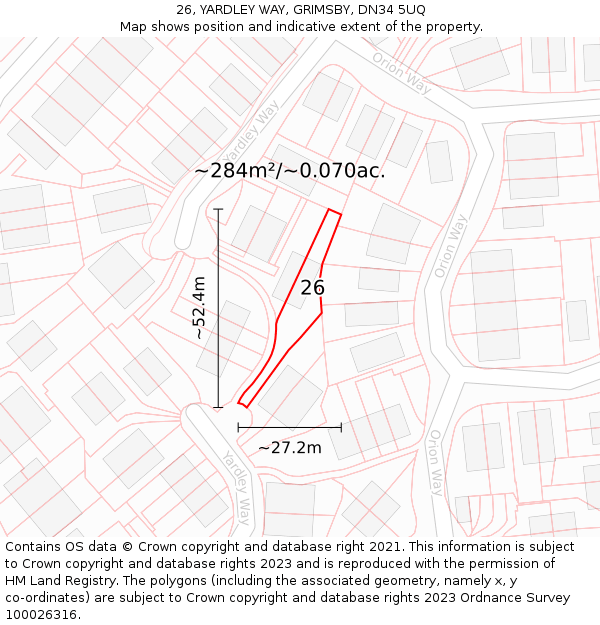 26, YARDLEY WAY, GRIMSBY, DN34 5UQ: Plot and title map