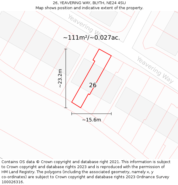 26, YEAVERING WAY, BLYTH, NE24 4SU: Plot and title map