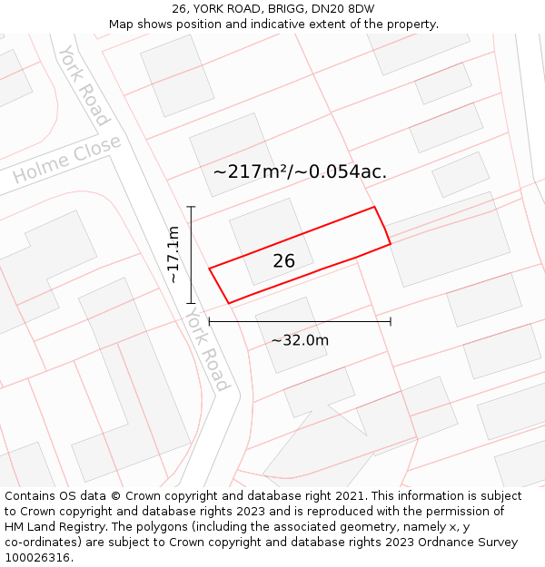 26, YORK ROAD, BRIGG, DN20 8DW: Plot and title map