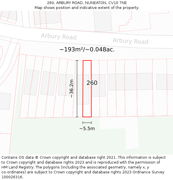 260, ARBURY ROAD, NUNEATON, CV10 7NE: Plot and title map