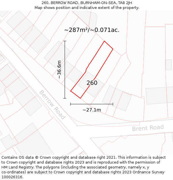 260, BERROW ROAD, BURNHAM-ON-SEA, TA8 2JH: Plot and title map