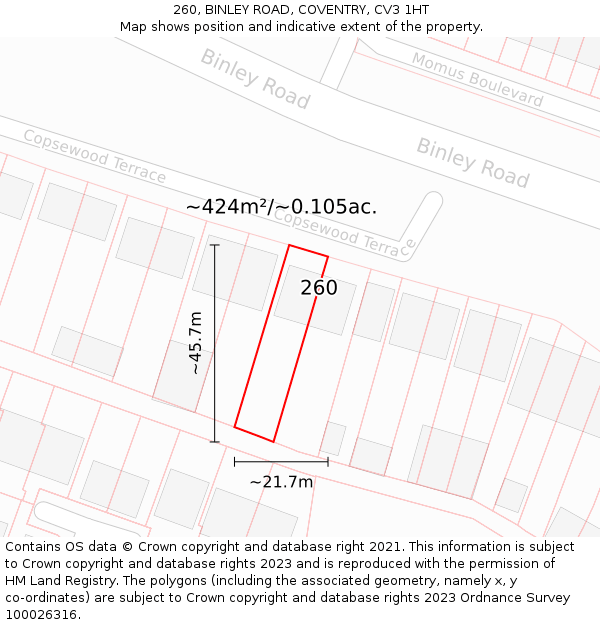 260, BINLEY ROAD, COVENTRY, CV3 1HT: Plot and title map